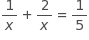 Anise needs to complete a printing job using both of the printers in her office. One of the printers is twice as fast as the other, and together the printers can complete the job in 5 hours. The equation above represents the situation described. Which of the following describes what the expression 1/x represents in this equation?